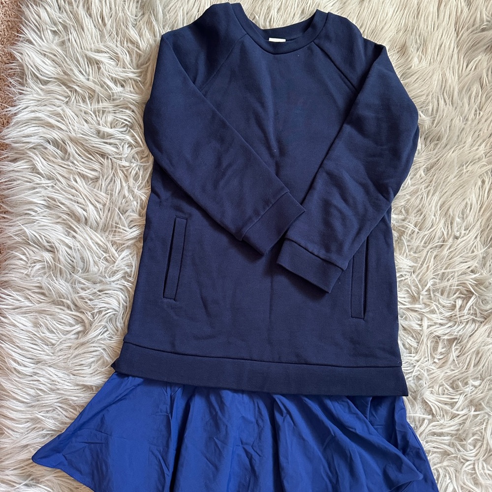 COS girls Navy Long Sleeve Dress with Blue Hem